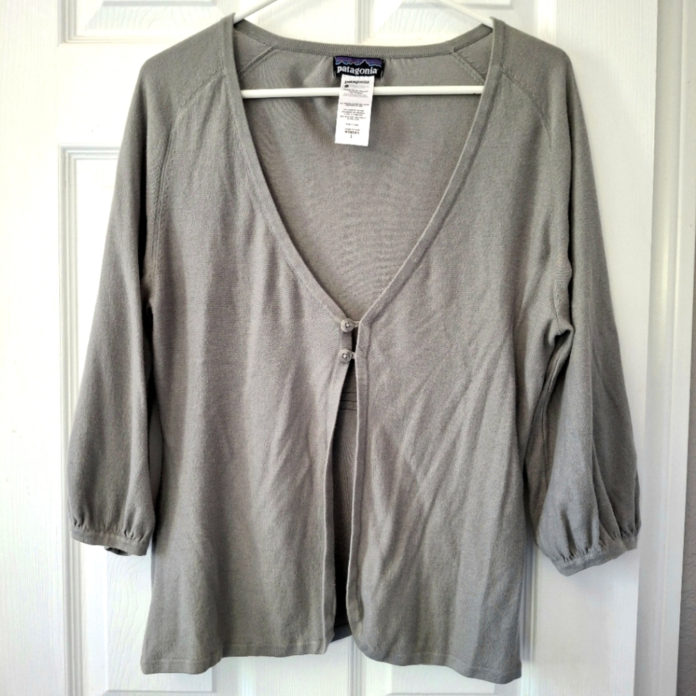 Patagonia Madeira Cardigan Sweater 3/4 Sleeves Two Button Lightweight Gray Sz L